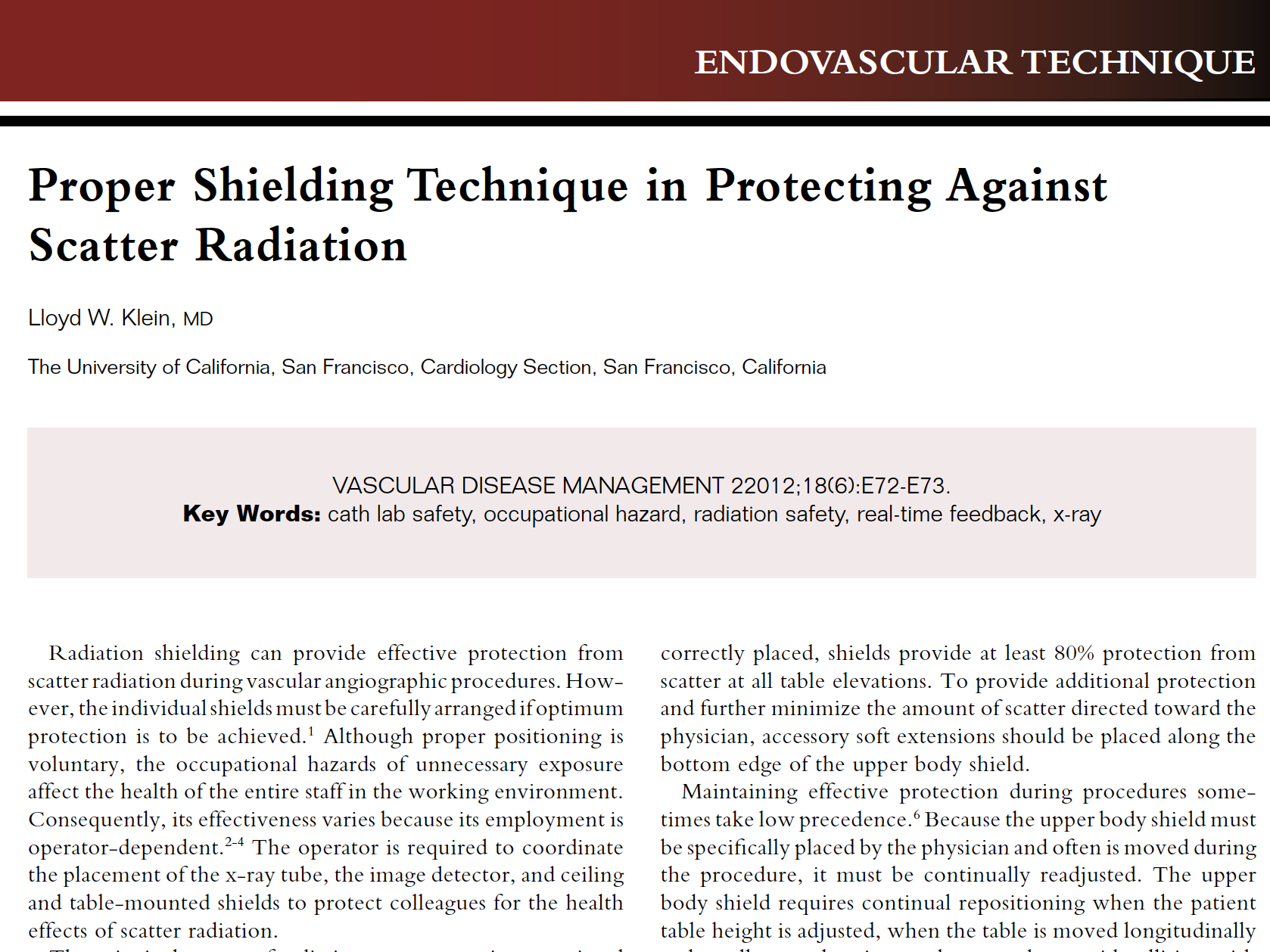 Proper Shielding Technique Vascular Disease Management